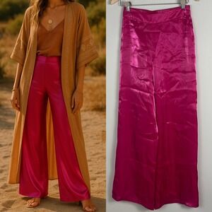 House of Harlow Pink Wide Leg Shinny Satin Party Pants Womens‎ Size XS Bohemian